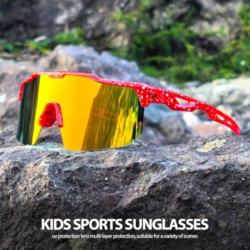 Image of Youth Baseball Sunglasses for Boys Girls Softball Cycling Sports Sunglasses Kids Lightweight UV Protection
