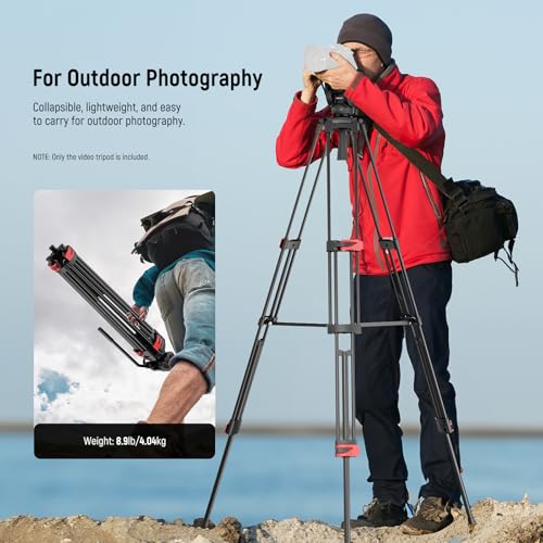 NEEWER Basic 74" Video Tripod with Fluid Head , Metal Camera Tripod with Smooth Friction Damping, Mid Level Spreader, Quick Release Plate Compatible with Manfrotto 501, Max Load 17.6lb, TP37