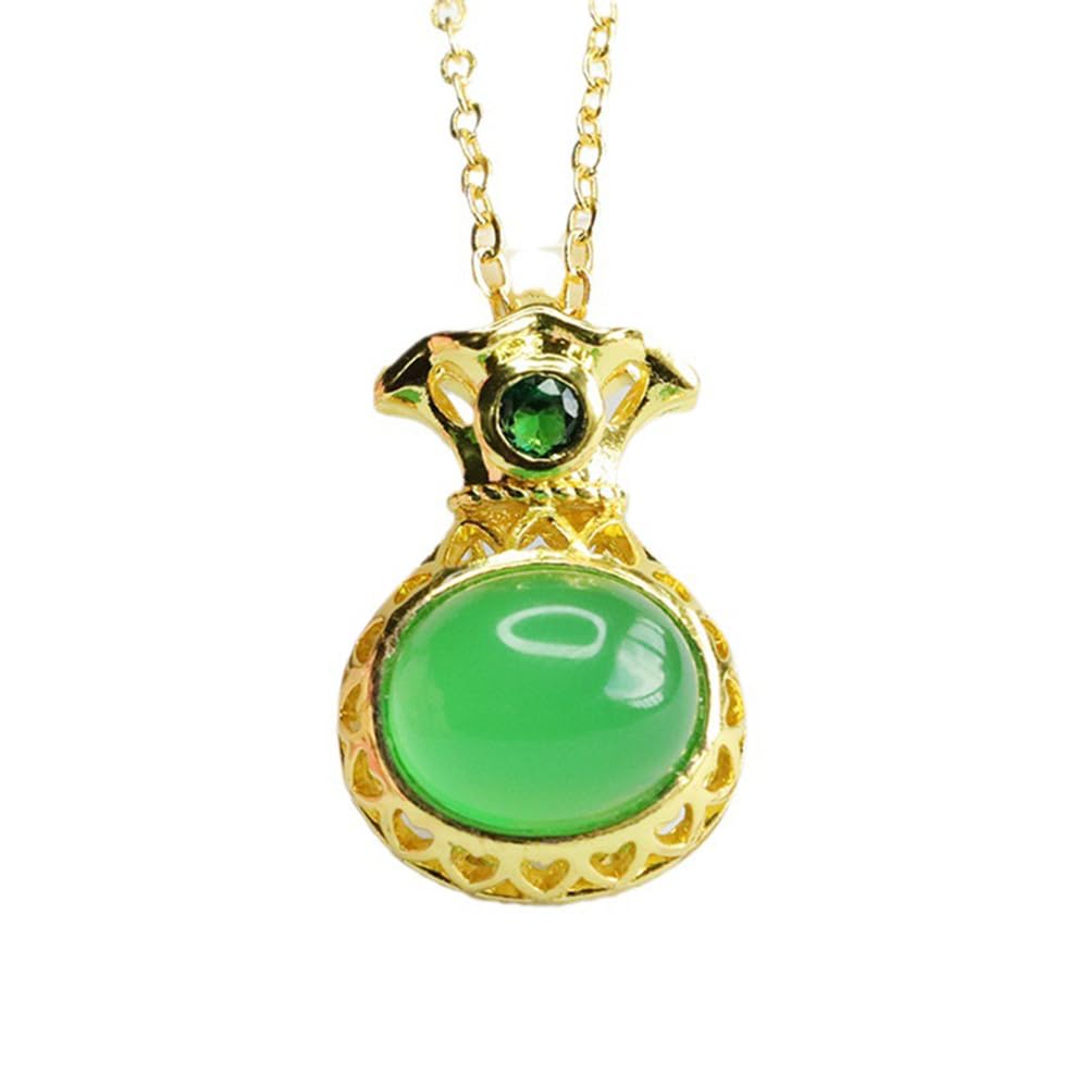 Collier Chrysoprase et Argent 925 plaqué Or | Pendentif Sac d'argent