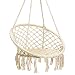 Karriw Hammock Chair Macrame Swing,Cotton Hanging Macrame Hammock Swing Chair Ideal for Indoor, Outdoor, Home,Bedroom, Patio, Deck, Yard, Garden (Beige)