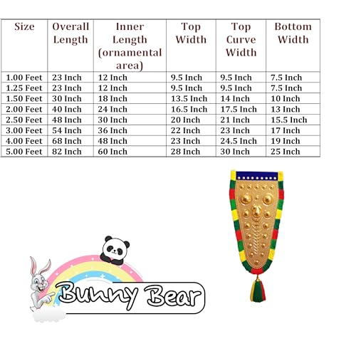 Image of BUNNY BEAR | 2.50 Feet(76 CM) Kerala Nettipattam Wall Hanging | Gold Plated Elephant Caparison | Traditional Kerala Handicraft Decorative Art for Home, Pooja Room & Gift Decor