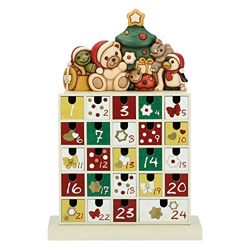 THUN ® - Calendario dell'avvento in Legno con Personaggi - Ceramica - 30 x 13 x 43 cm