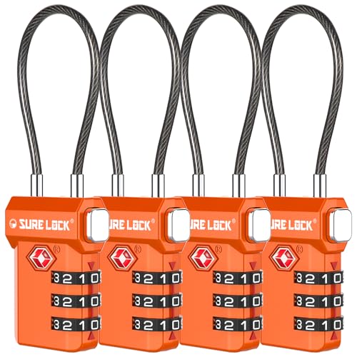 Image of SURE LOCK TSA Compatible Travel Luggage Locks, Inspection Indicator, Easy Read Dials (ORANGE 4 PACK)