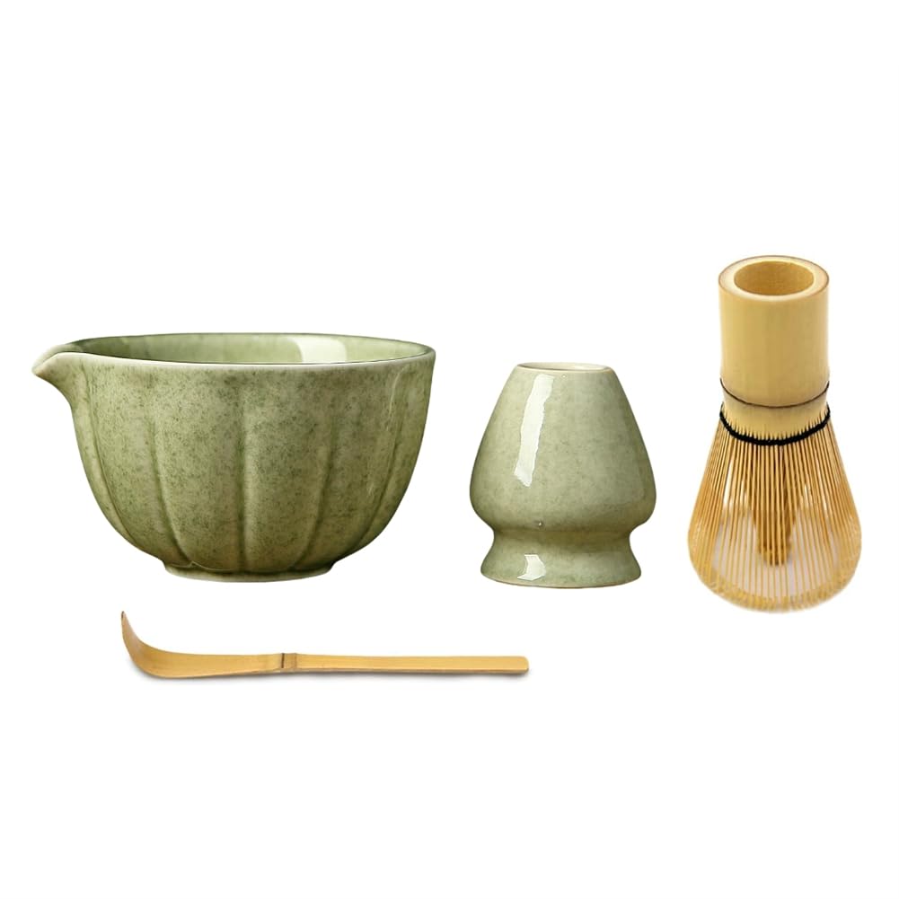 CTRLZS Match Bowl with Spout and Whisk, Matcha Scoop Matcha Chasen Holder- 4pc Perfect Matcha Kit for Matcha Tea Ceremony