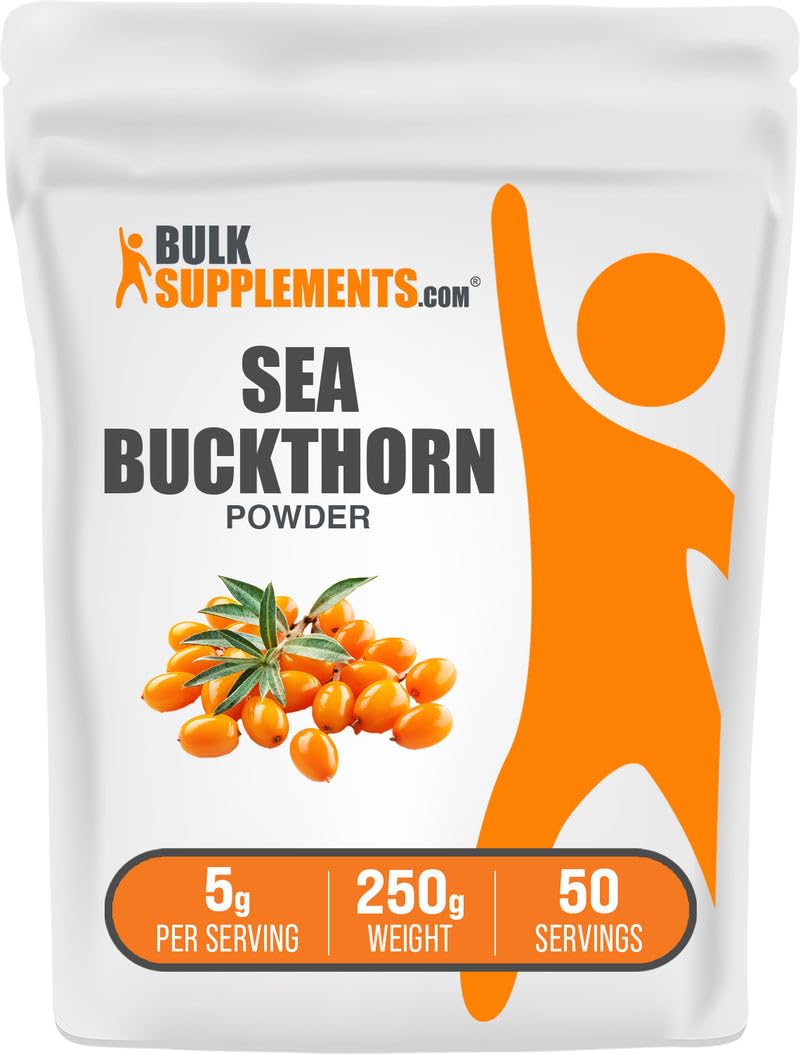 BulkSupplements.com Sea Buckthorn Powder - Omega 7 Supplement, Superfood Powder, Sea Buckthorn Berry Supplement - Vegan & Gluten Free, 5g per Serving, 250g (8.8 oz) (Pack of 1)
