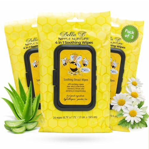 Image of BELLA B Nipple Nurture Breast Pump Wipes Quick Clean | 3 Packs Hypoallergenic & Paraben Free Soothing Wipes for Breast Pump Parts & Pacifiers | Made with Organic Aloe Vera & Chamomile |Travel-Friendly