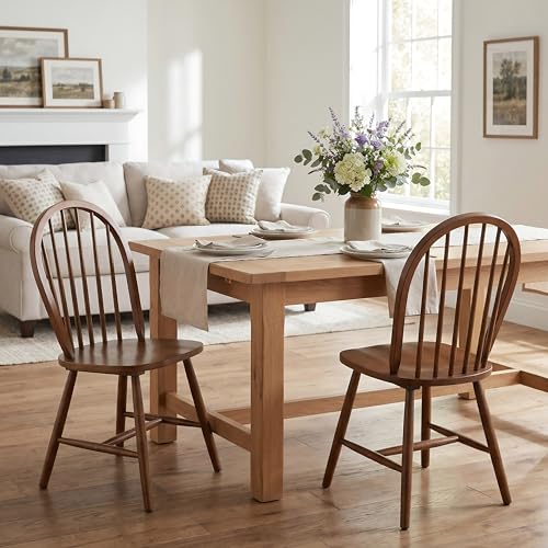 chairus Walnut Windsor Dining Chairs Set of 2 Farmhouse Wooden Dining Room Chairs with Spindle Bow Back Modern Cottage Oak Side Kitchen Chairs