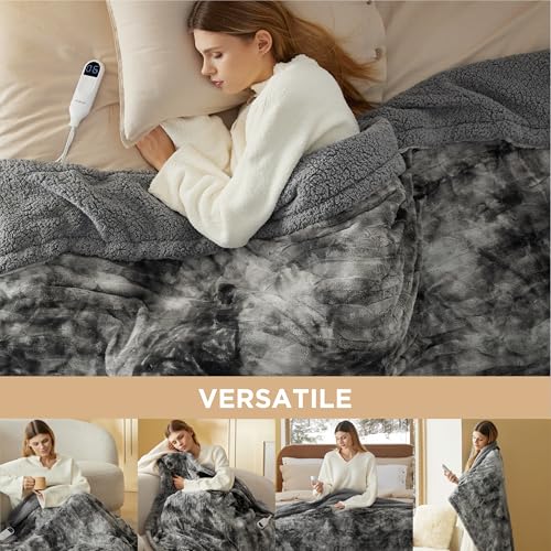 Image of Bedsure Faux Fur Heated Blanket Full Size, Fast Heating Electric Blanket Full Size with 6 Heating Levels & 10 Time Settings, Cozy Gifts for Women Men (72x84 inches, Grey)