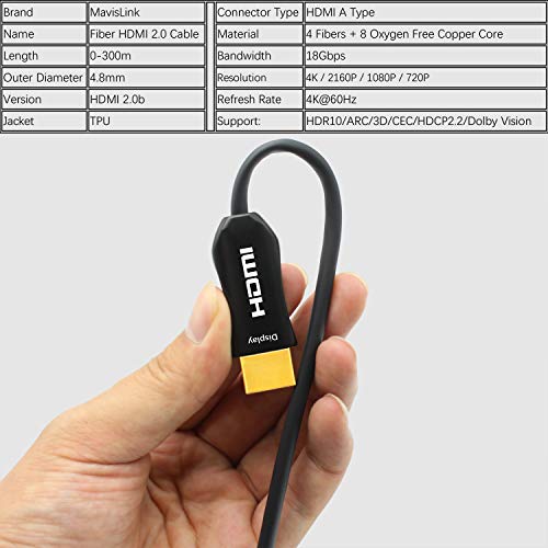 MavisLink HDMI Cable Fiber Optic 100ft 4K 60Hz HDMI2.0b 18Gbps HDR10 ARC HDCP2.2 YUV4:4:4/4:2:2/4:2:0 Slim Flexible for HDTV/Game Console/Projector/Home Theatre - Thumbnail 3