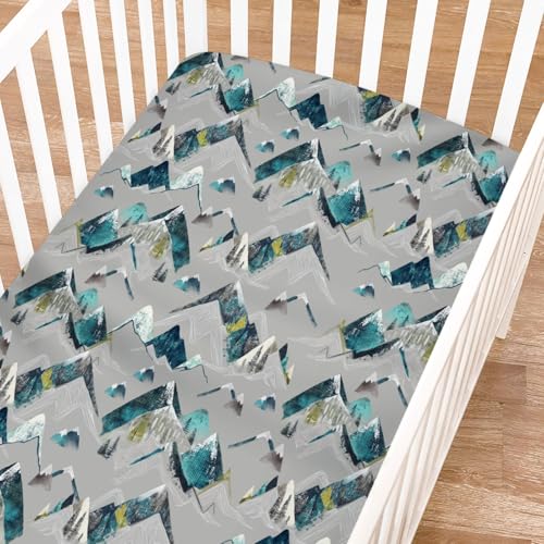 Image of Boho Mountains Baby Crib Sheets for Boy Girl 52 inchx28 inch Mountain Range Hiking Wild Crib Mattress Covers Soft Breathable Mountain Adventure Camping Baby Sheets for Standard Crib and Toddler Bed Mattress