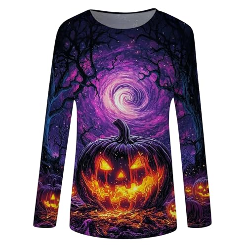 Halloween Shirts for Women Long Sleeve Plus Size Fashion Crewneck Comfortable Tshirts Halloween Costumes for Women
