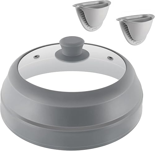 Miniatura 9 de Cubierta de vidrio para salpicaduras de microondas para alimentos, cubierta de placa de silicona de 10.5 pulgadas, plegable, de grado alimenticio,