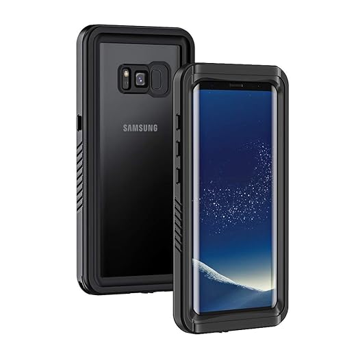 Lanhiem Samsung Galaxy S8 Case, IP68 Waterproof Dustproof Shockproof Case with Built-in Screen Protector, Full Body Sealed Underwater Protective Clear Cover for Samsung S8 (Black)
