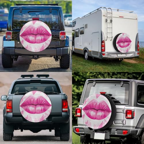 Image of Spare Tire Cover for RV Trailer, Pink Lips Tire Covers Universal Fit for Travel Trailer Camper Jeep RV SUV Truck Waterproof Wheel Cover (16 inch for Diameter 29 inch - 31 inch)