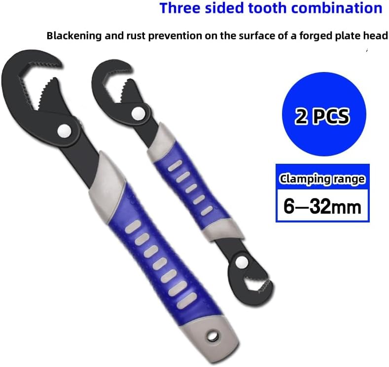 Miniatura 8 de Llave universal de dientes de tres lados, llave de tubo multifuncional, llave ajustable, juego de llaves abiertas grandes y pequeñas