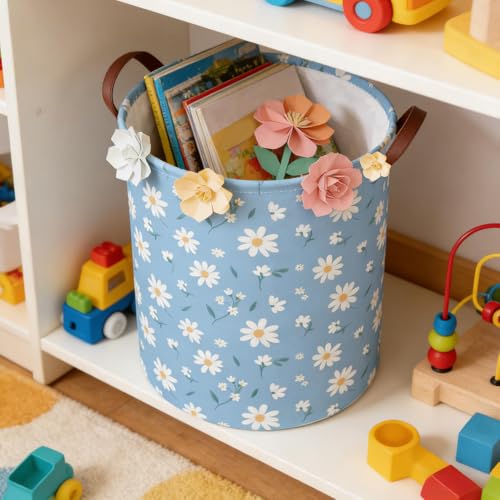 Image of Daisy hamper,Blue flower Laundry Basket,Baby Nursery Hamper,Waterproof foldable girls toy storage box,Dirty Clothes Hampers,Flower house decor(Daisy)
