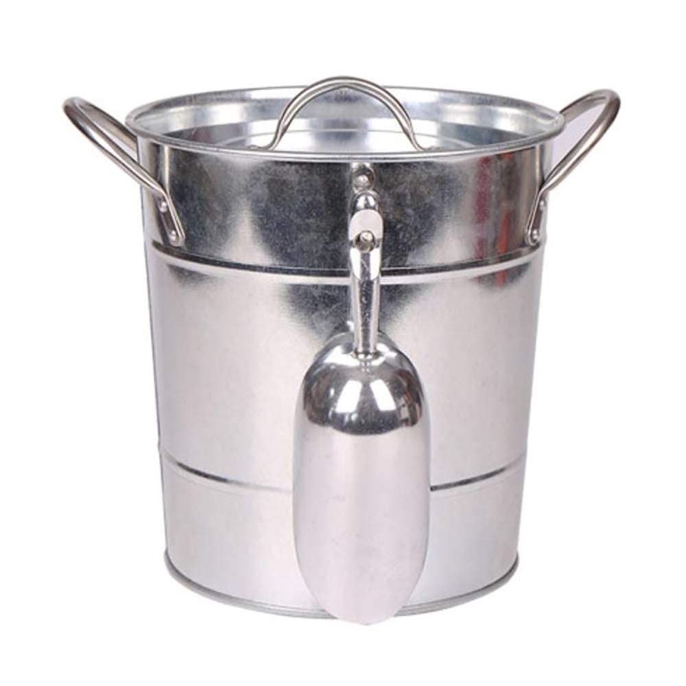 Wiaderko na lód z pokrywką Chłodziarka do szampana lub piwa Styl retro w stylu vintage Metal na zewnątrz z plastikiem w środku Duża pojemność 3,4 l Zawiera łopatę i uchwyty, praktyczne (srebrny)