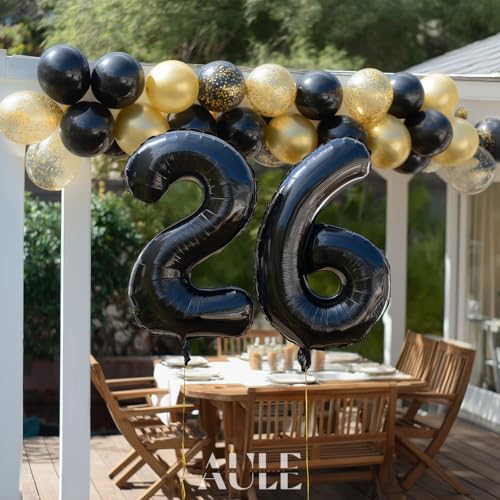 Image of AULE 40 Inch Large 26 Balloon Numbers Black, Big Foil Number Balloons, Giant Helium Happy 26th Birthday Party Decorations for Man and Women, Huge Mylar Anniversary Party Supplies