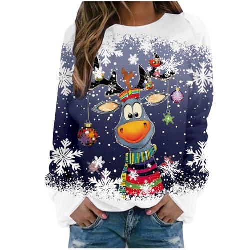 Pull imprimé Père Noël femme bleu foncé XL : cadeau idéal