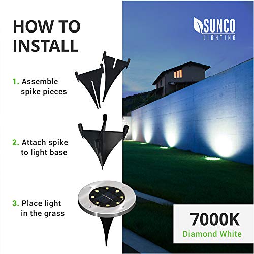 Sunco Lighting 12 Pack Solar Path Lights, Dusk-to-Dawn, 7000K Diamond White, Cross Spike Stake for Easy in Ground Install, Solar Powered LED Landscape Lighting - RoHS/CE