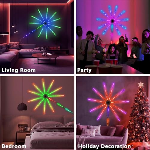 Image of XERGY Led Firework Lights, Smart Indoor Led Strip Lights Dimmable with Flow RGB Color,Firework Dynamic Scenes and App Music Sync,DIY Led Lights for Room Party Christmas Lights,(5V, USB Powered)
