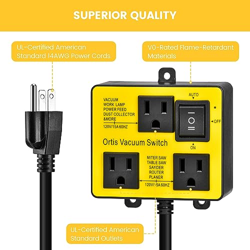 Image of Automatic Vacuum Switch, Ortis Vacuum Switch for More Power Tools, Delay Vacuum On /Off to Prevent Circuit Overload and Tripping, Keep Your Workplace Cleaner, Better for Your Lung