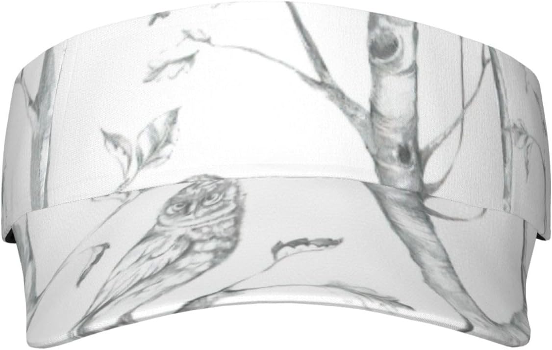 Gray Woods and Birds Print Sport Sun Visor Hats Adjustable Empty Top Baseball Cap Women and Men Sun Visor Hat