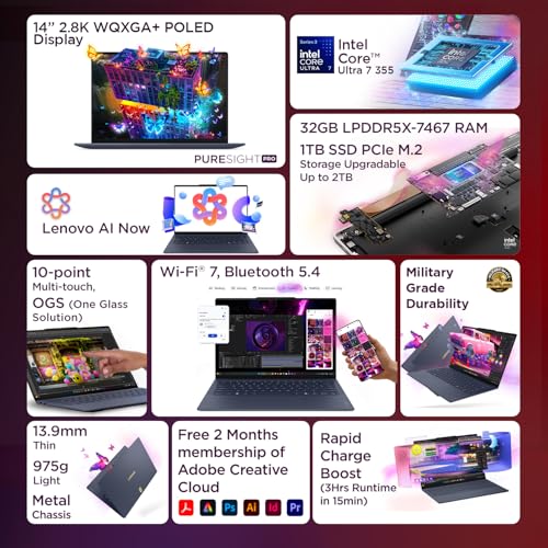 Image of Lenovo Yoga Slim 7 FIFA World Cup 26 Edition Intel Evo Core Ultra 7 355 (32GB RAM /1TB SSD /14 (35.5cm) /2.8K WQXGA+ POLED /Copilot+ PC /Windows 11 /MSO 365 Basic+Office24 /Cosmic Blue /975g), 83QK007HIN