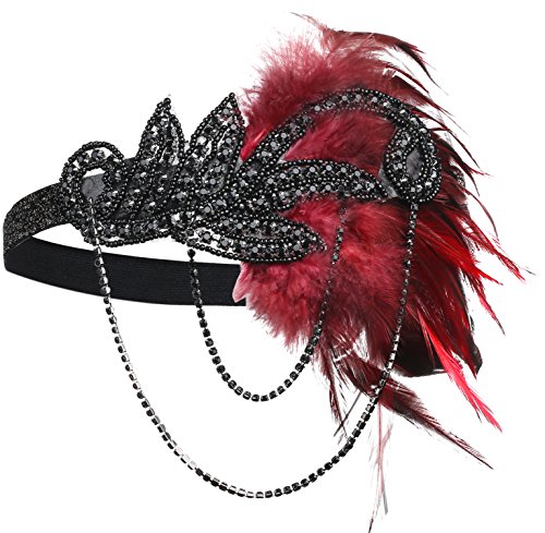 BABEYOND 1920s Flapper Headband Roaring 20s Great Gatsby Headpiece Feather Headband 1920s Flapper
