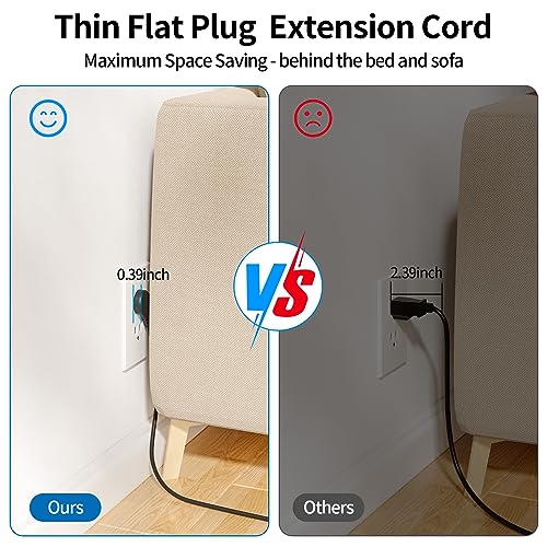 NTONPOWER Multitoma con enchufe plano - Cable de extensión de 1.52 m con 8 tomas amplias y 3 USB (1 USB C), 3 extensores laterales, protección contra sobrecarga, para montaje en pared en hogar, oficina o dormitorio miniatura 4