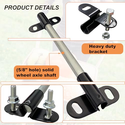 1 Set Wheelbarrow Axle Bracket Set,Compatible with 5/8\" Hole Wheelbarrow Axles,Including Heavy-Duty Wheelbarrows Spare Parts 10 inch Wheelbarrows axles and 3.3 x 2.1 inch Brackets