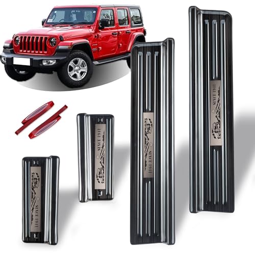 Rowa 304 Stainless Steel Door Sill Guards Compatible with Jeep Wrangler JL JLU 2018-2026 & Gladiator JT 2020-2026 Brushed Black Door Entry Guard Full Coverage