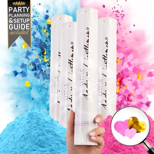 Cañón de Confeti para Revelación de Género - Paquete de 4 - Cañones de Papel con Forma de...