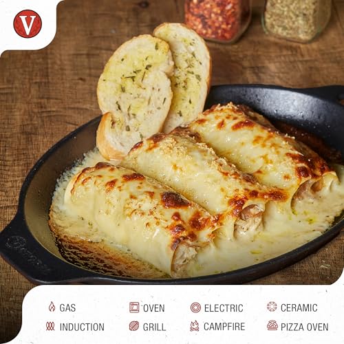 Image of Victoria 11.5-Inch Oval Cast Iron Sizzle Pan, Preseasoned Grill and Baking Pan for Fajitas and Steaks, Made in Colombia