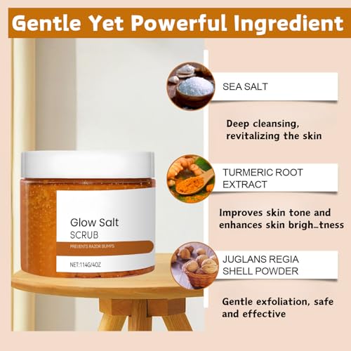 Turmeric Body Scrub, Exfoliating Body Scrub with Sea Salt, Body Exfoliator Scrub for Deep Cleansing, Hydrating Dead Skin Remover for Body, Improves Dullness & Brigh_tens Skin, Body Skin Care, 114g - Image 5