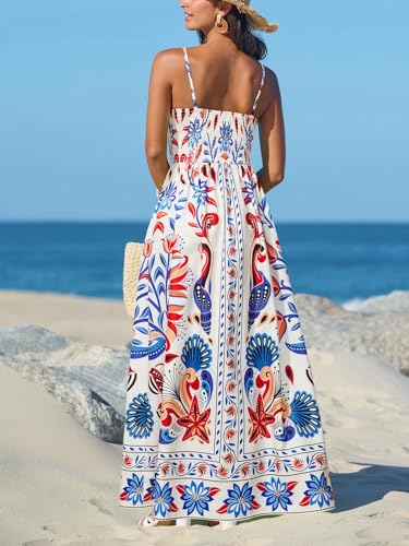 Image of CUPSHE Women's Summer Dresses Casual Spring V Neck Sleeveless Floral Beach Vacation Long Spaghetti Strap Flowy Maxi Dress