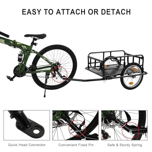 Remolque de carga para bicicleta, resistente, capacidad de carga de 60 kg, diseño plegable, enganche universal para un transporte cómodo