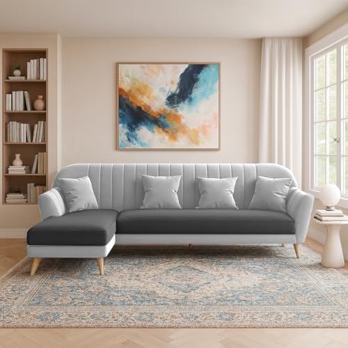 Image of Atticus LHS 6 Seater L Shape Sofa Set for Living Room (Black Grey Fabric) Premium Fabric Sofa Set