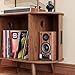 Tall Vinyl Record Player Stand, 4 Tier Arched Bookshelf with Sliding Doors, Retro Small Record Storage Cabinet, Fluted Media Display Shelf, Mid Century Modern Turntable Stand for Living Room, Walnut