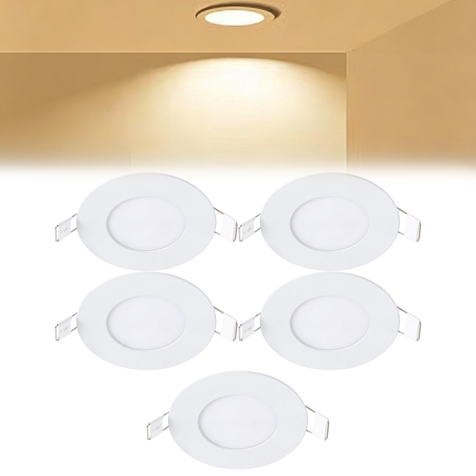 VOGHMOLD 3W Ultra Slim LED Downlight 3 inch, 3000K Recessed Ceiling Light, Cut Φ70-75mm, AC85-265V Flush Mount Spotlights Aluminum Round Panel Lights for Office Hallway, 5 Pack