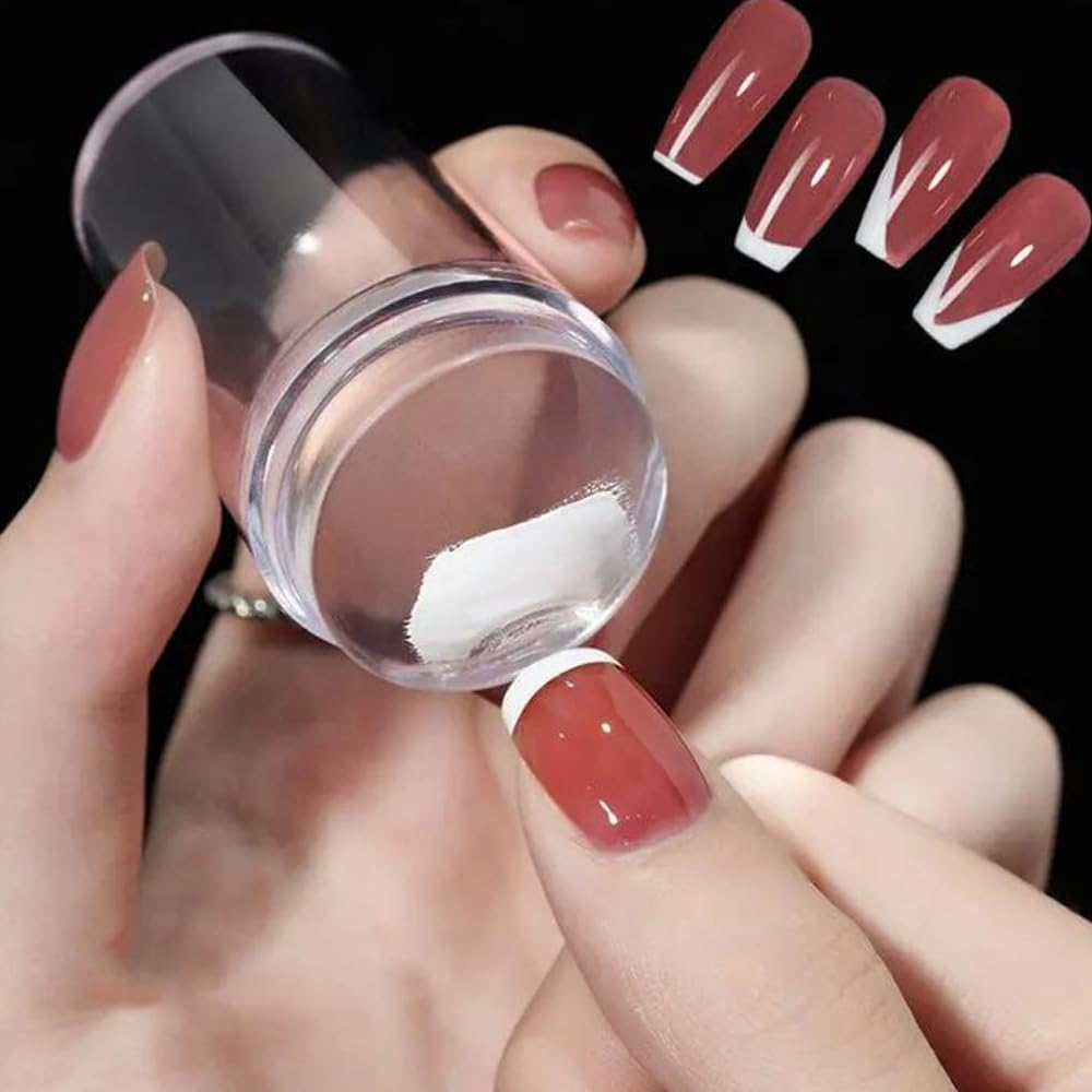 2 8cm Head Clear Jelly Silicone Nail Art Stamper Scraper with Cap Transparent Polish Transfer Templates Tools Manicure — view 4