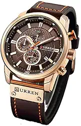 Relógio Masculino Curren 8291 BNG Pulseira em Couro - Marrom e Dourado