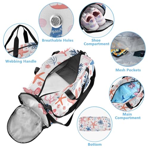 Duffle Bag Kids Gym Bag with Shoes Compartment & Wet Separation Overnight Travel Duffel Bag Blue Pink Starfish for Girl Boy4