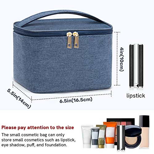 FUNSEED Travel Makeup Bag Portable Small Mini Cosmetic Organizer Storage Case with Handle for Jewelry, Lipstick, Cosmetic Box (Blue)