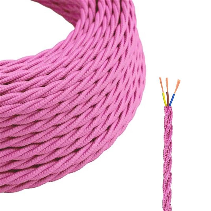 DC VOLTAGE 3 Core Electrical Cable 10 Meters / 32.8FT Braided Cable, Vintage Flex Cables Twisted Fabric Electrical Wire Cord for DIY Lamps Industrial Pendant Lights Lighting Appliances (Baby Pink)