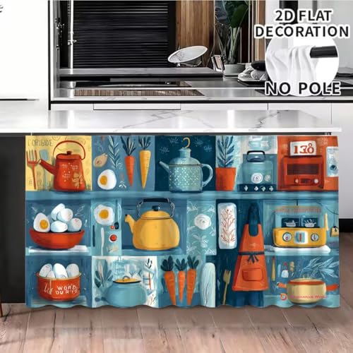 Image of DARSHANAM WORLD Modern Printed Kitchen Sink Curtain | Kitchen Under Sink Curtain | Decorative Cabinet Cover | Washable & Dustproof (1, Kettle)