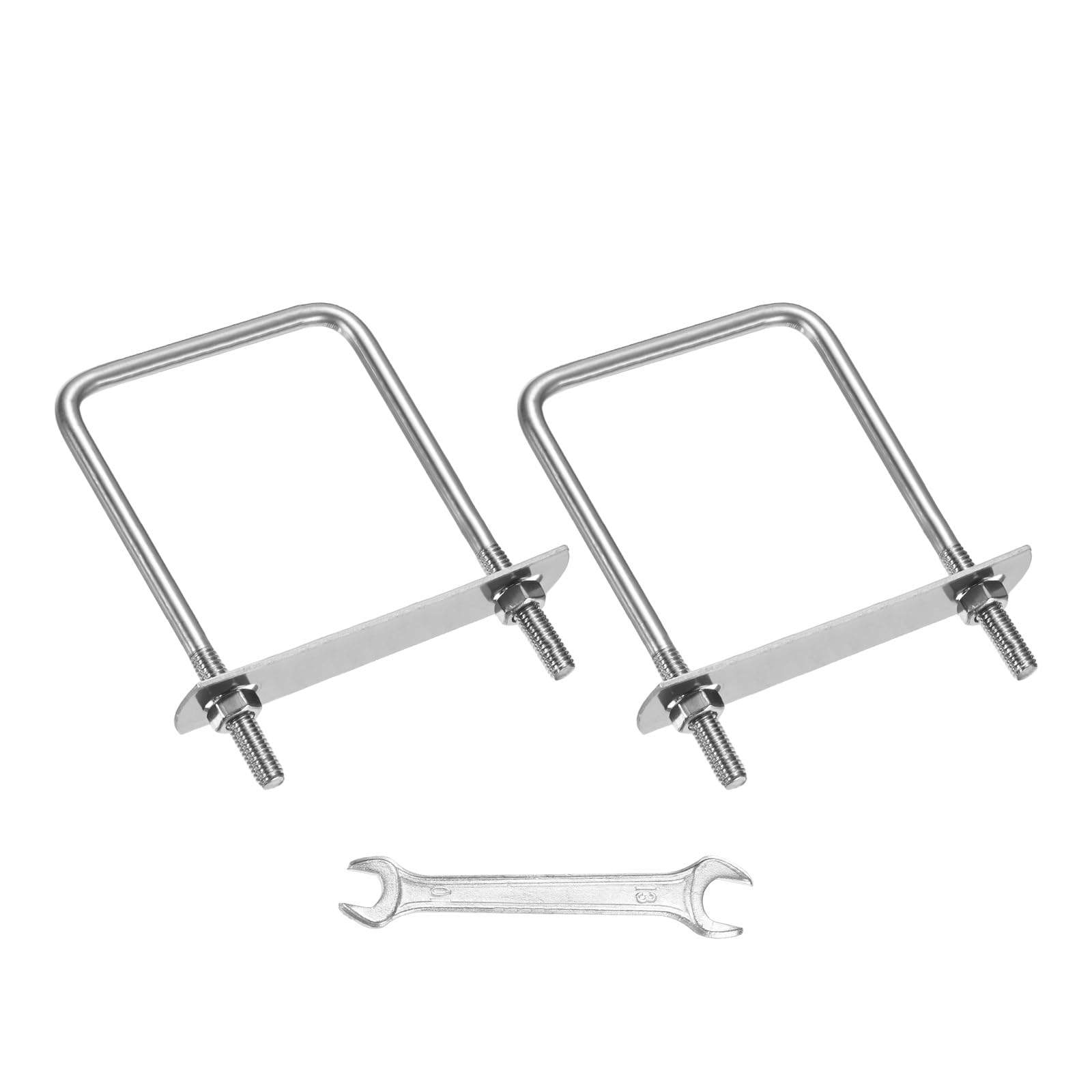 M METERXITY Square U-Bolts Kit (M8x50x80mm, Silver) 2Set Square U Shaped Bolts 304 Stainless Steel with Frame Plates & Nuts & Washers & Wrench, Apply to Ski/Board/Sailboat/Trailer