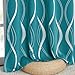 NICETOWN Room Darkening Curtains for Bedroom, Peacock Teal, 2 Panels, 52 x 84 inch, Noise Reducing Thermal Insulated Wave Line Foil Print Design Blackout Curtains for Storage Office Work Area