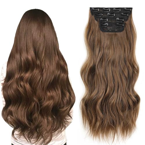 Xtrend 20Inch Long Wavy Hair Extensions Clip In Set, Thick Curly Wavy Synthetic Pieces for Women & Girls (4PCS Full Head, 89)