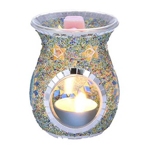 YSOLDA Quemador de aceite esencial de cristal de mosaico, hecho a mano, romántico, portavelas de cristal, quemadores de cera para decoración del hogar y dormitorio (B)